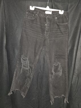 We The Free Washed Black Distressed Ankle Jeans